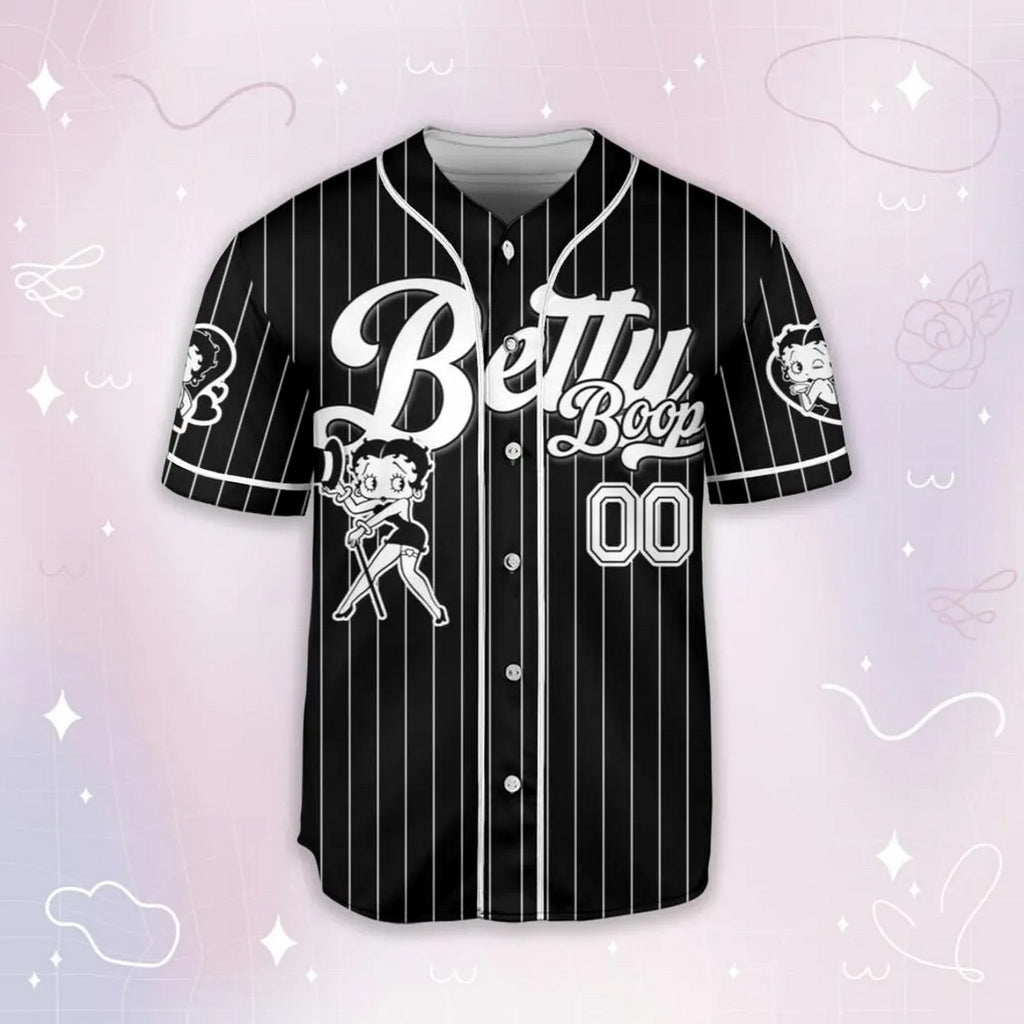 Custom Name Cartoon Betty Boop Blck Simple Baseball Jersey