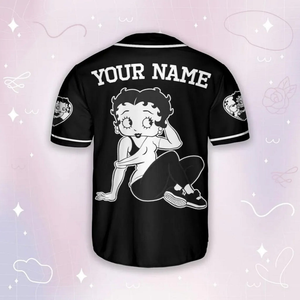 Custom Name Cartoon Betty Boop Cool Black Baseball Jersey