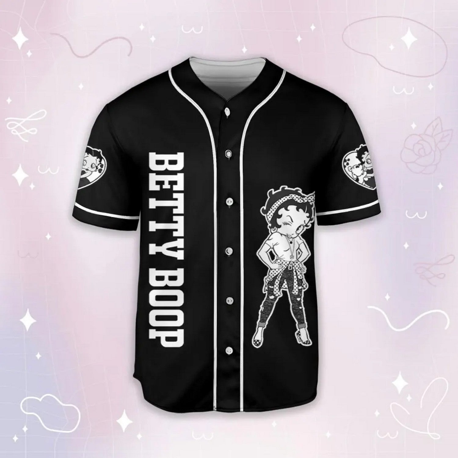 Custom Name Cartoon Betty Boop Cool Black Baseball Jersey