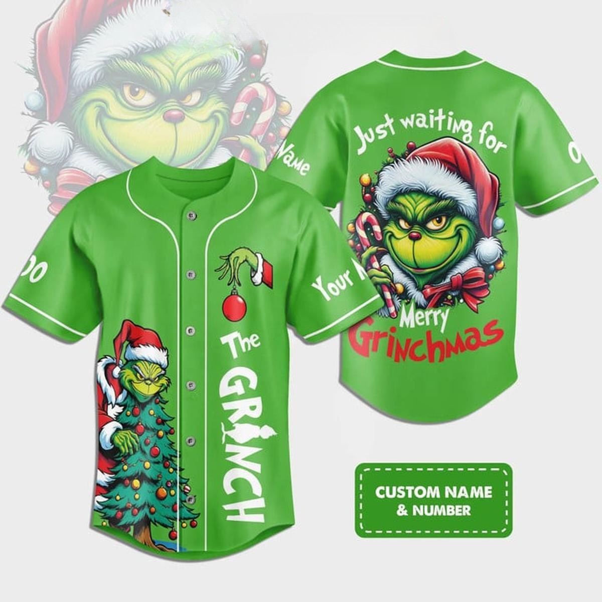 Custom Merry Grinchmas Christmas Edition Green Baseball Jersey