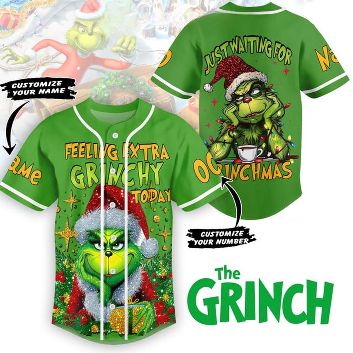Custom Merry Grinchmas Christmas Green Baseball Jersey