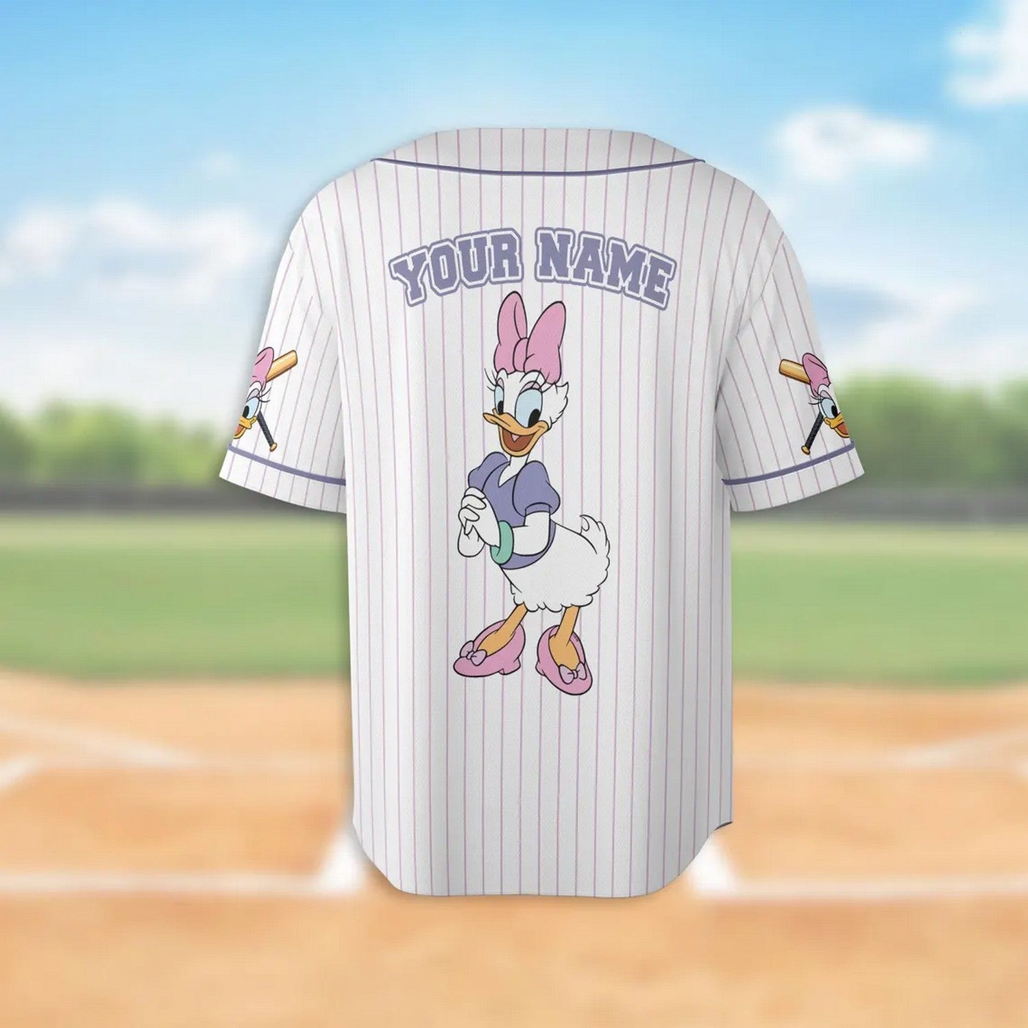 Custom Name And Number Cute Daisy Duck White Baseball Jersey