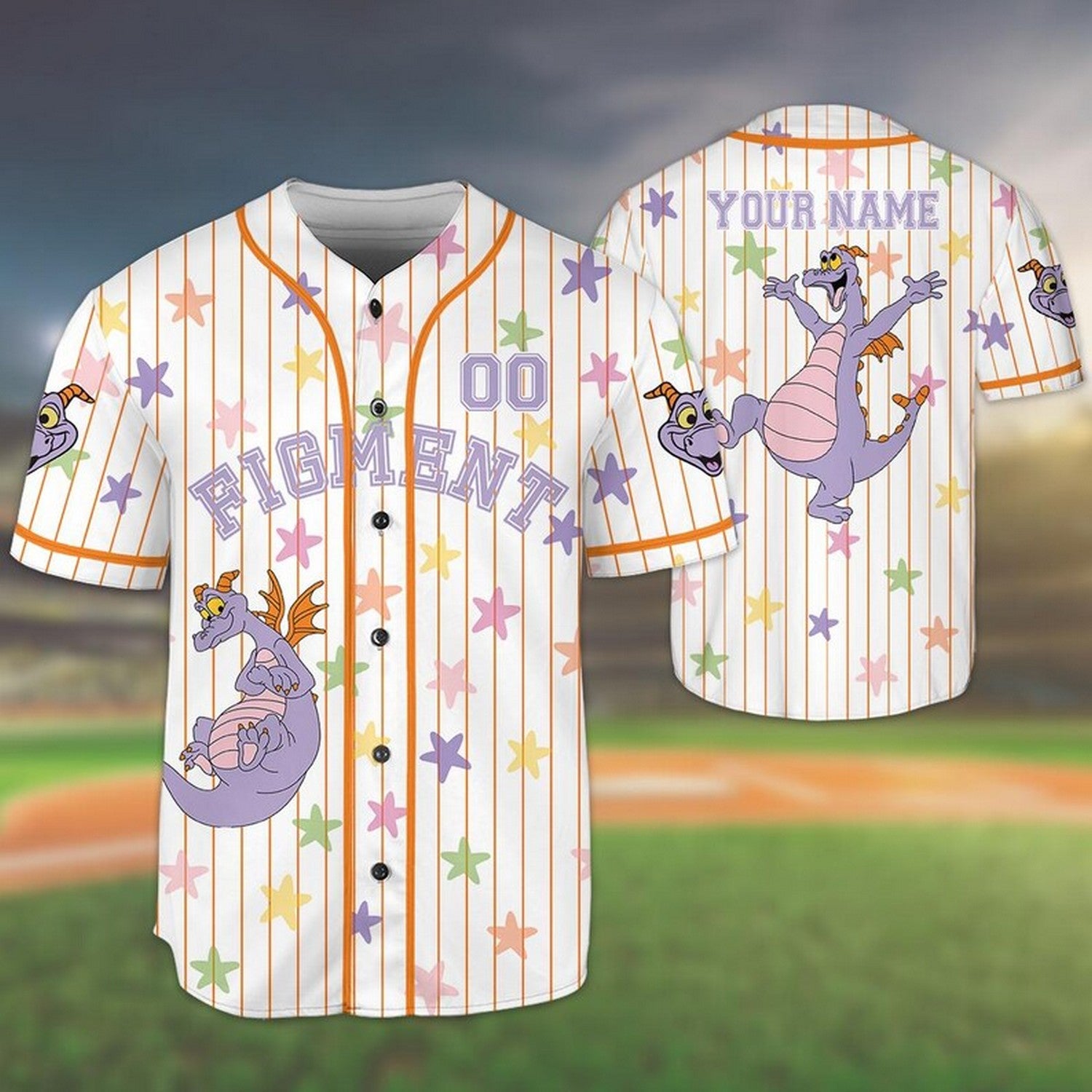 Custom Name And Number Figment And Little Star Pattern Striped White Baseball Jersey