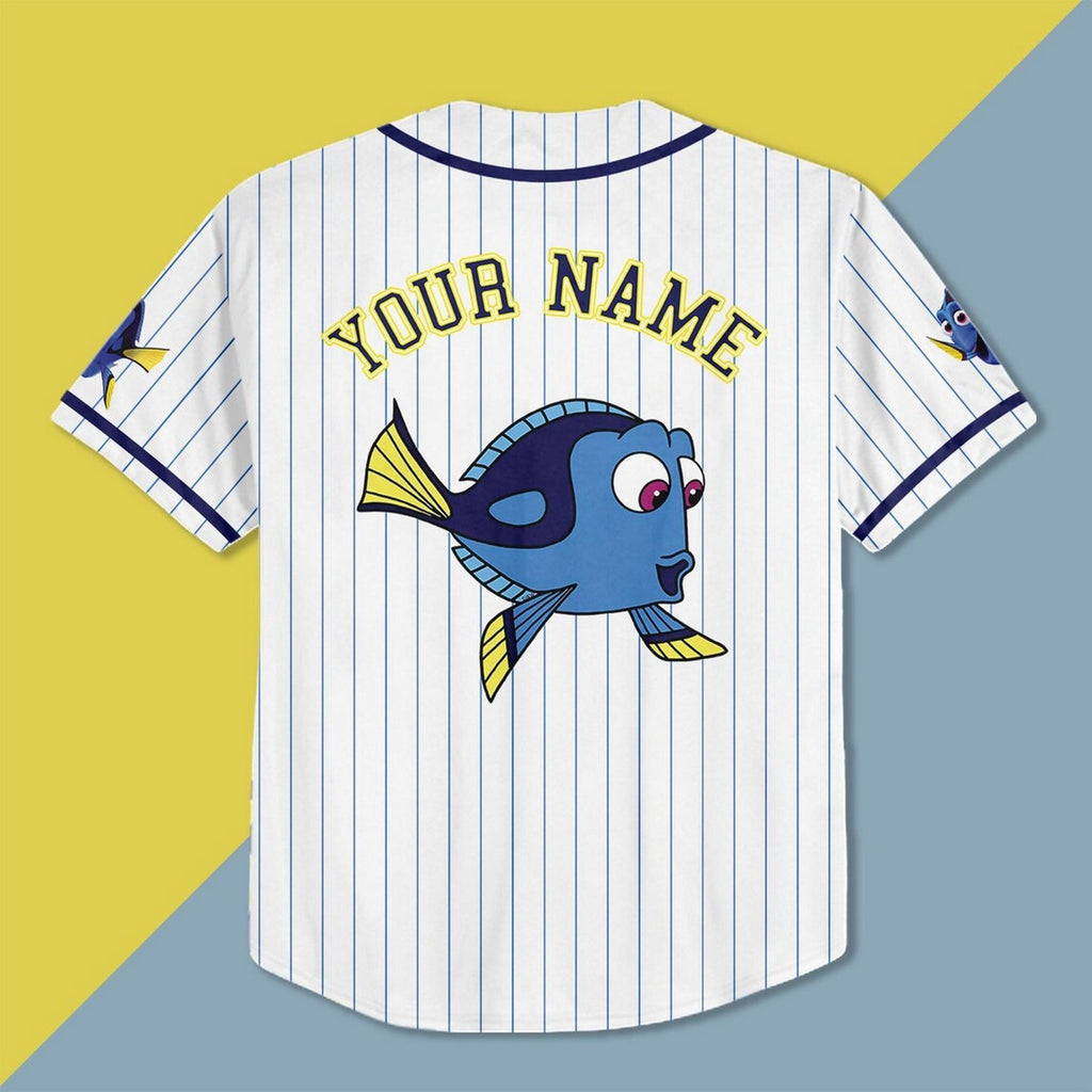 Custom Name And Number Finding Dory Strpied White Baseball Jersey