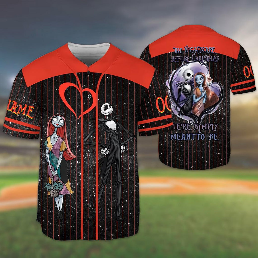 Custom Name And Number Halloween The Night Before Christmas Jack Sally Couple Baseball Jersey