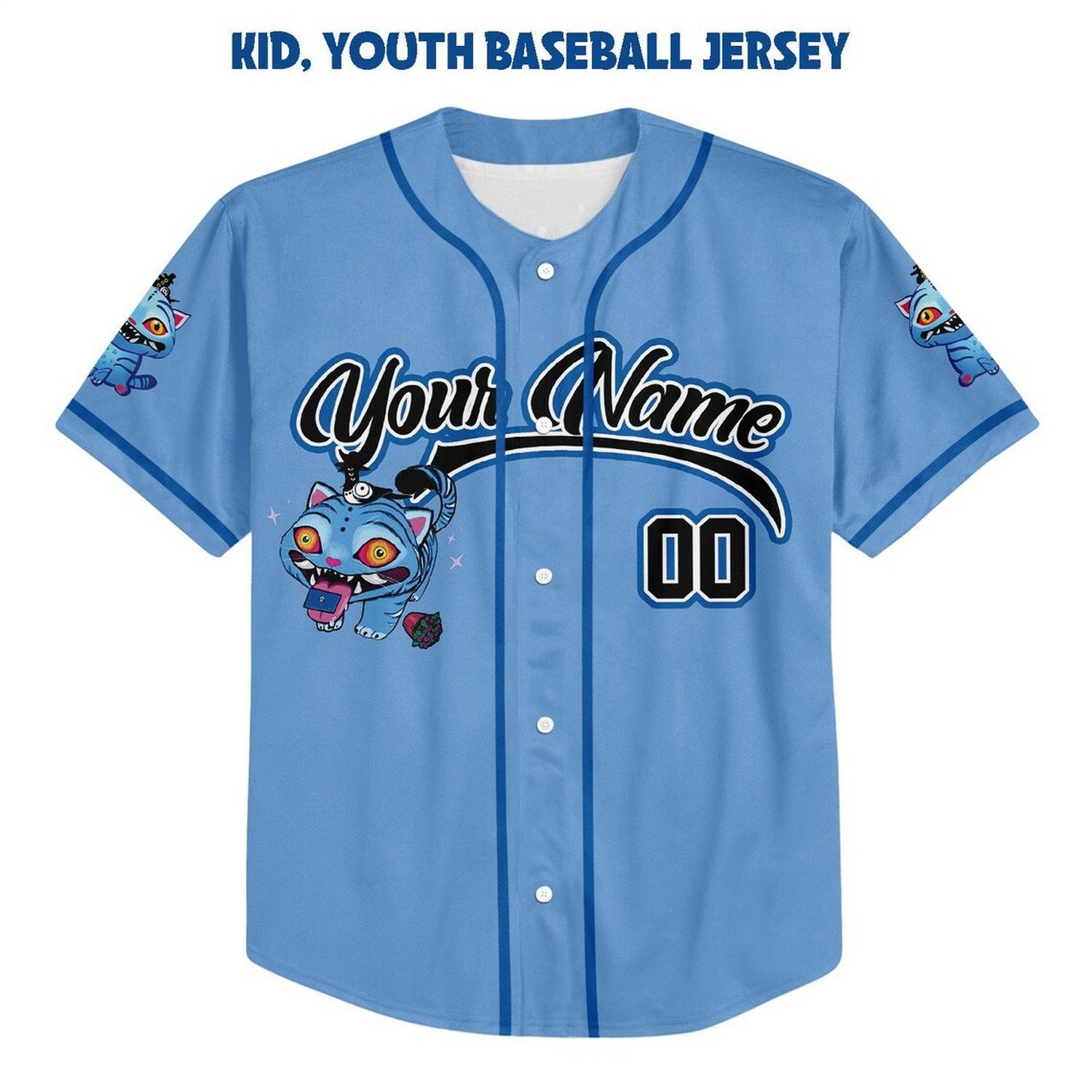 Custom Name And Number Kpop Demon Hunter Tiger Blue Baseball Jersey