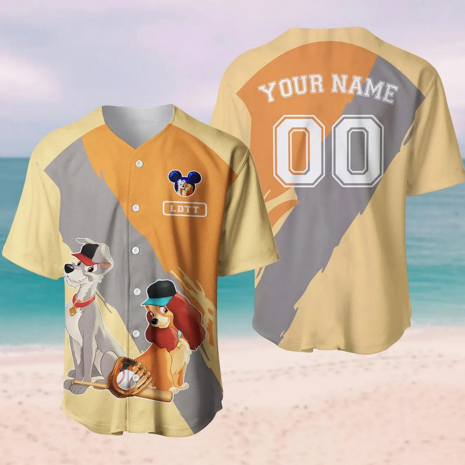 Custom Name And Number Lady And The Tramp Yellow Orange Baseball Jersey