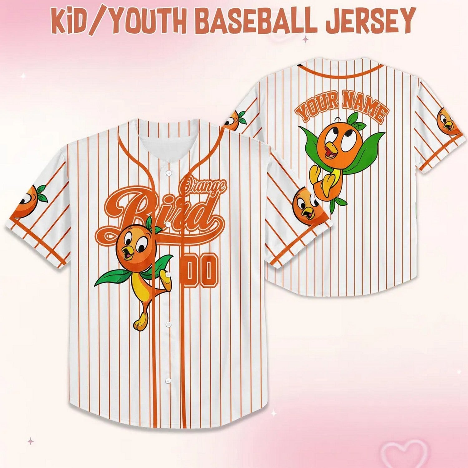 Custom Name And Number Orange Bird Striped White Baseball Jersey