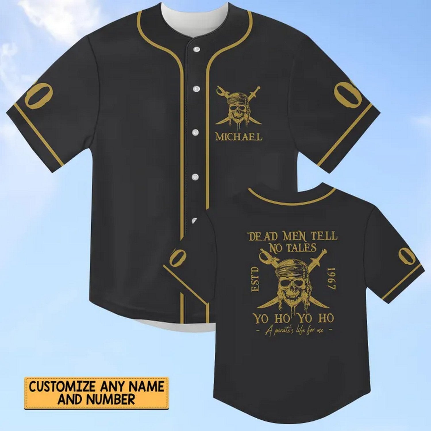 Custom Name And Number Pirates Of The Caribbean Dead Men Tell No Tales Black Baseball Jersey