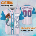 Custom Name And Number The Little Mermaid Princess Ariel Blue Pink Baseball Jersey