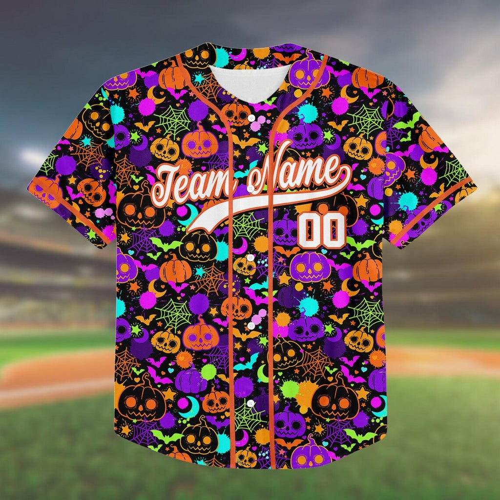 Custom Name And Number Tiny Colorful Neon Pumpkins Pattern Baseball Jersey