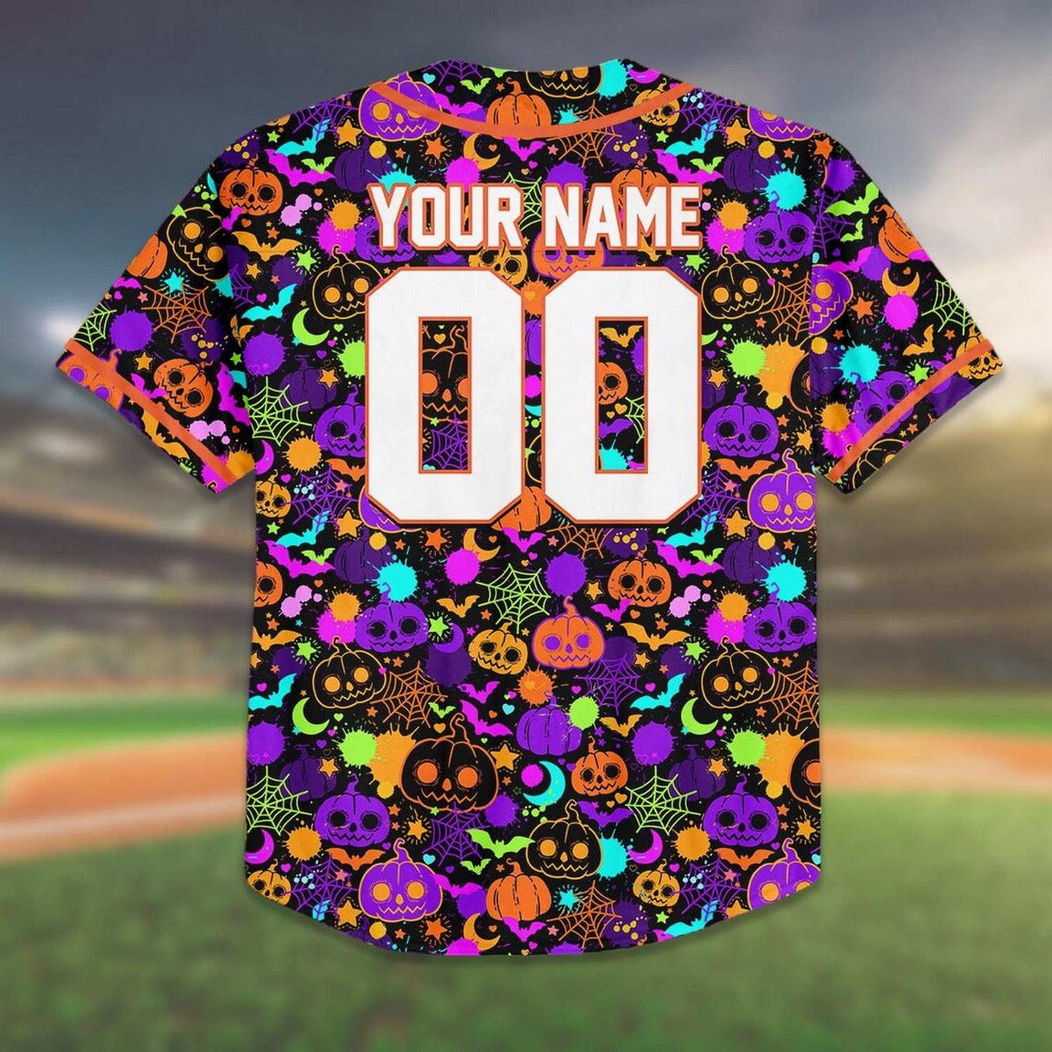 Custom Name And Number Tiny Colorful Neon Pumpkins Pattern Baseball Jersey