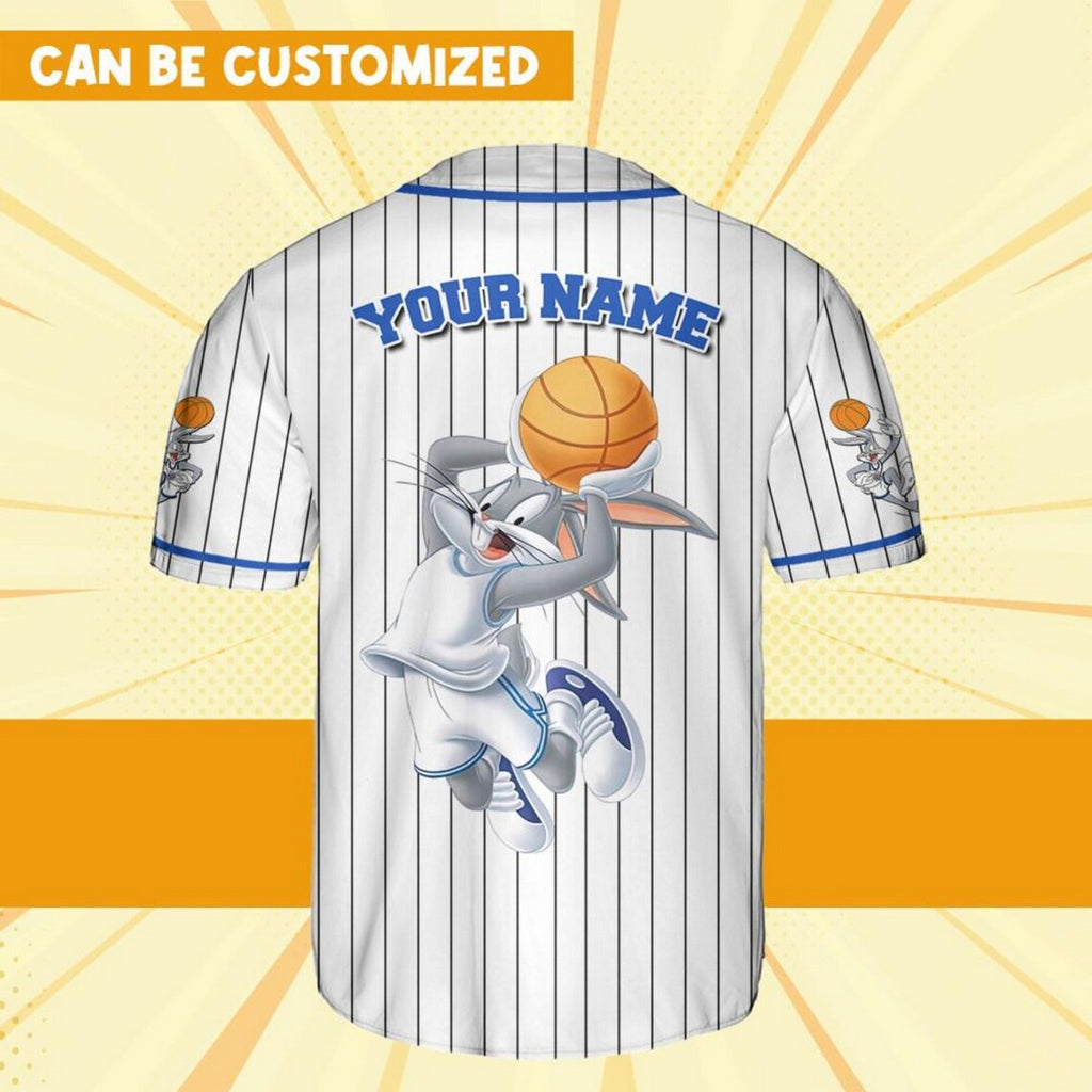 Custom Name Bunny Bug Baseball Jersey Blue White