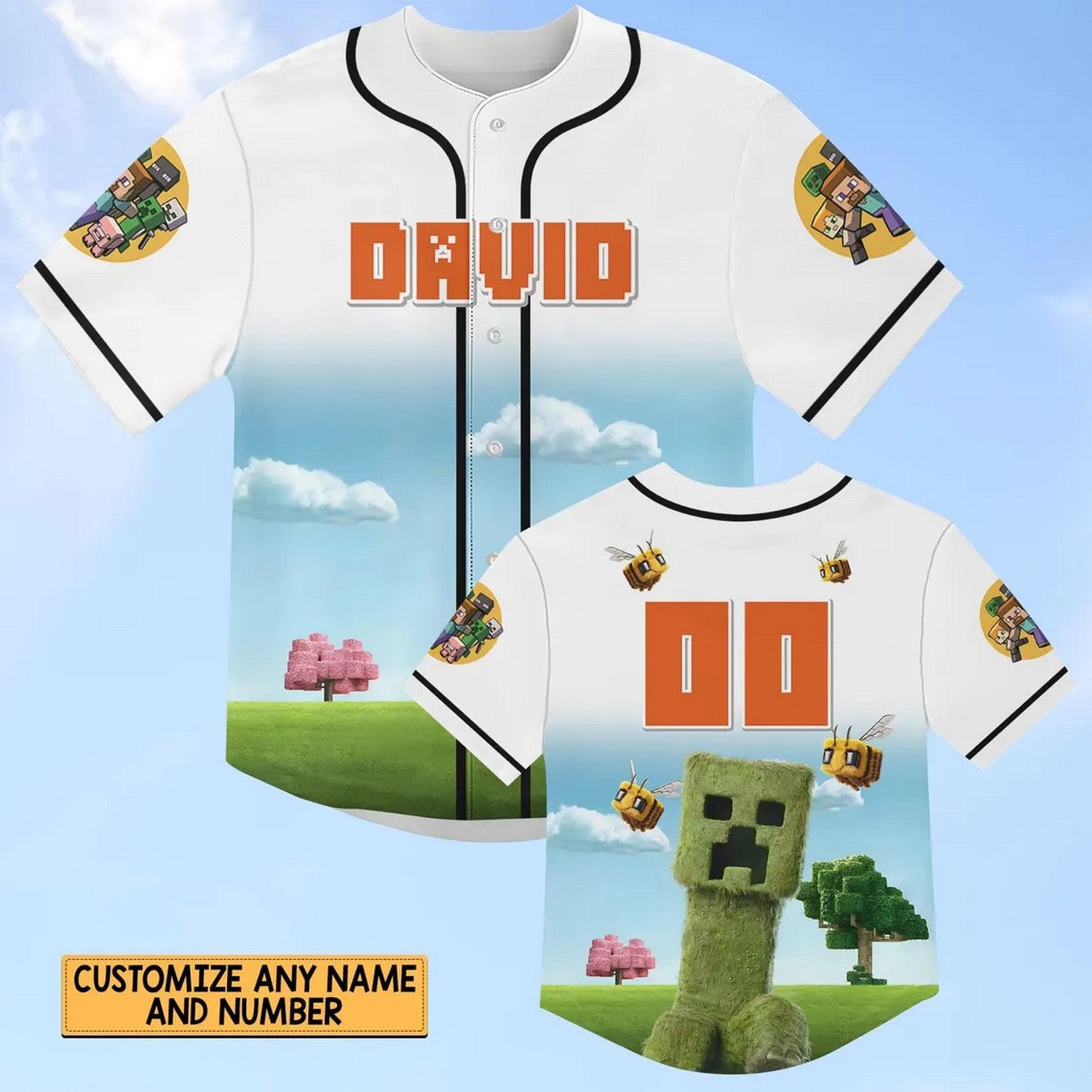 Custom Name Creeper Minercraft Baseball Jersey