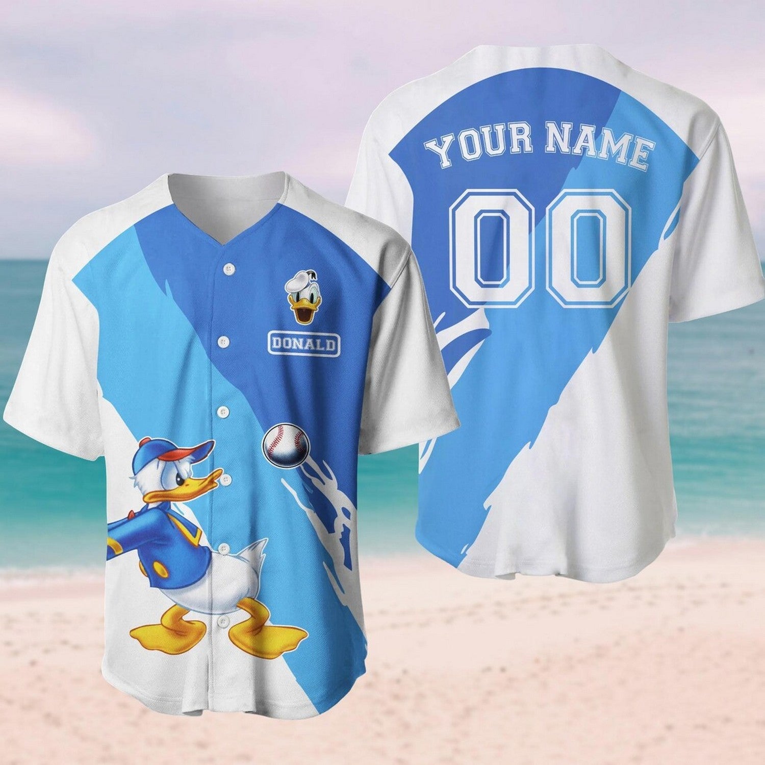Custom Name Donald Duck Blue White Baseball Jersey