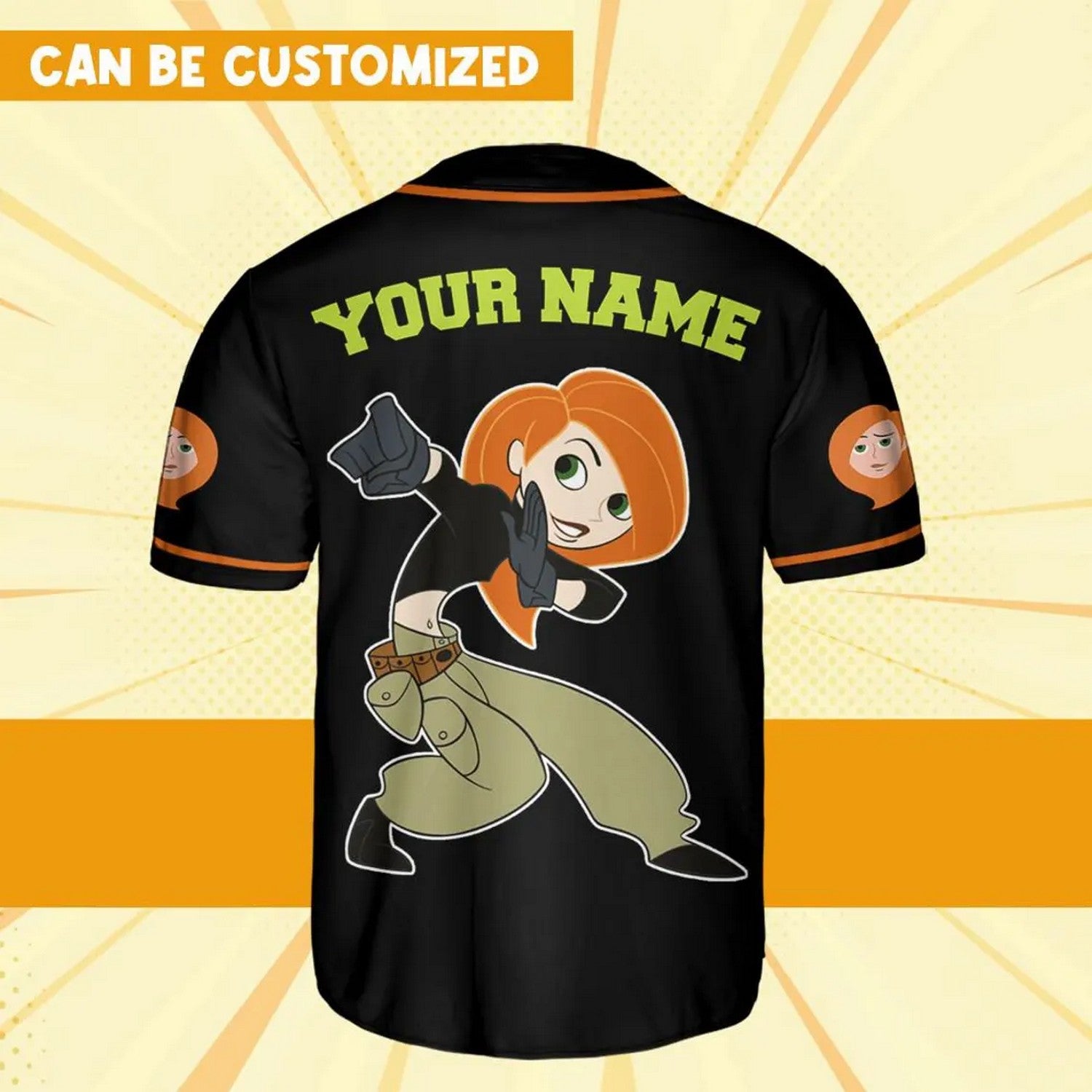 Custom Name Kim Possible Orange Black Baseball Jersey