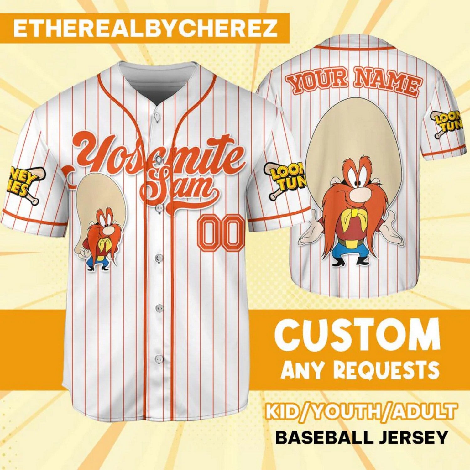 Custom Name Looney Tune Yosemite Sam Simple Baseball Jersey