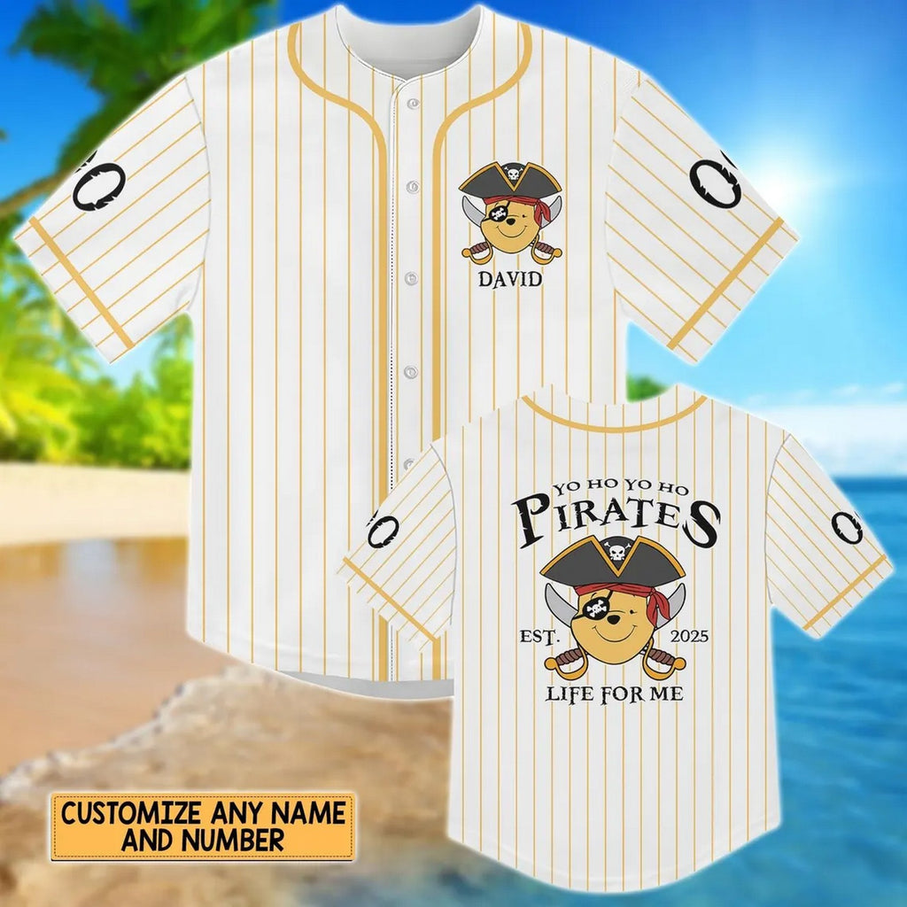 Custom Name Pirate Pooh Baseball Jersey
