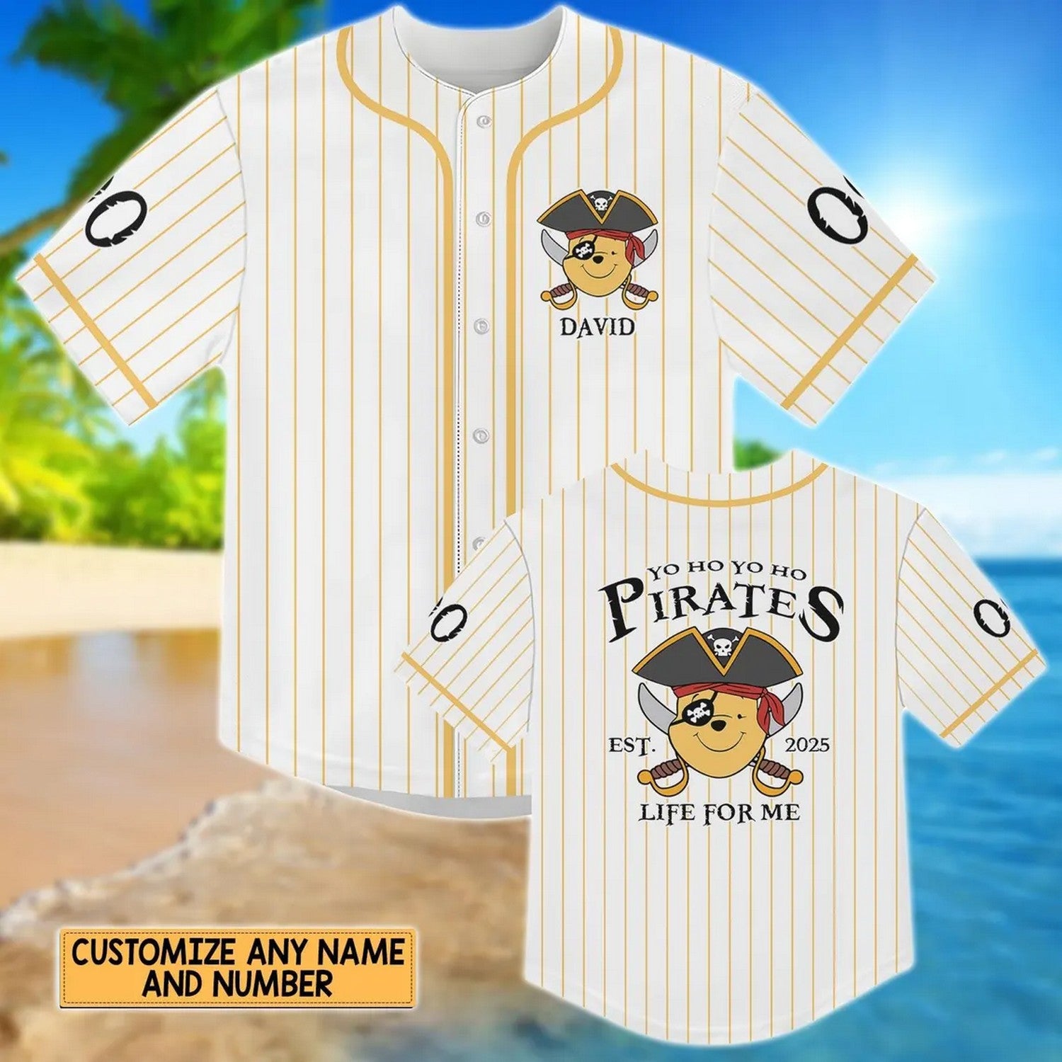 Custom Name Pirate Pooh Baseball Jersey