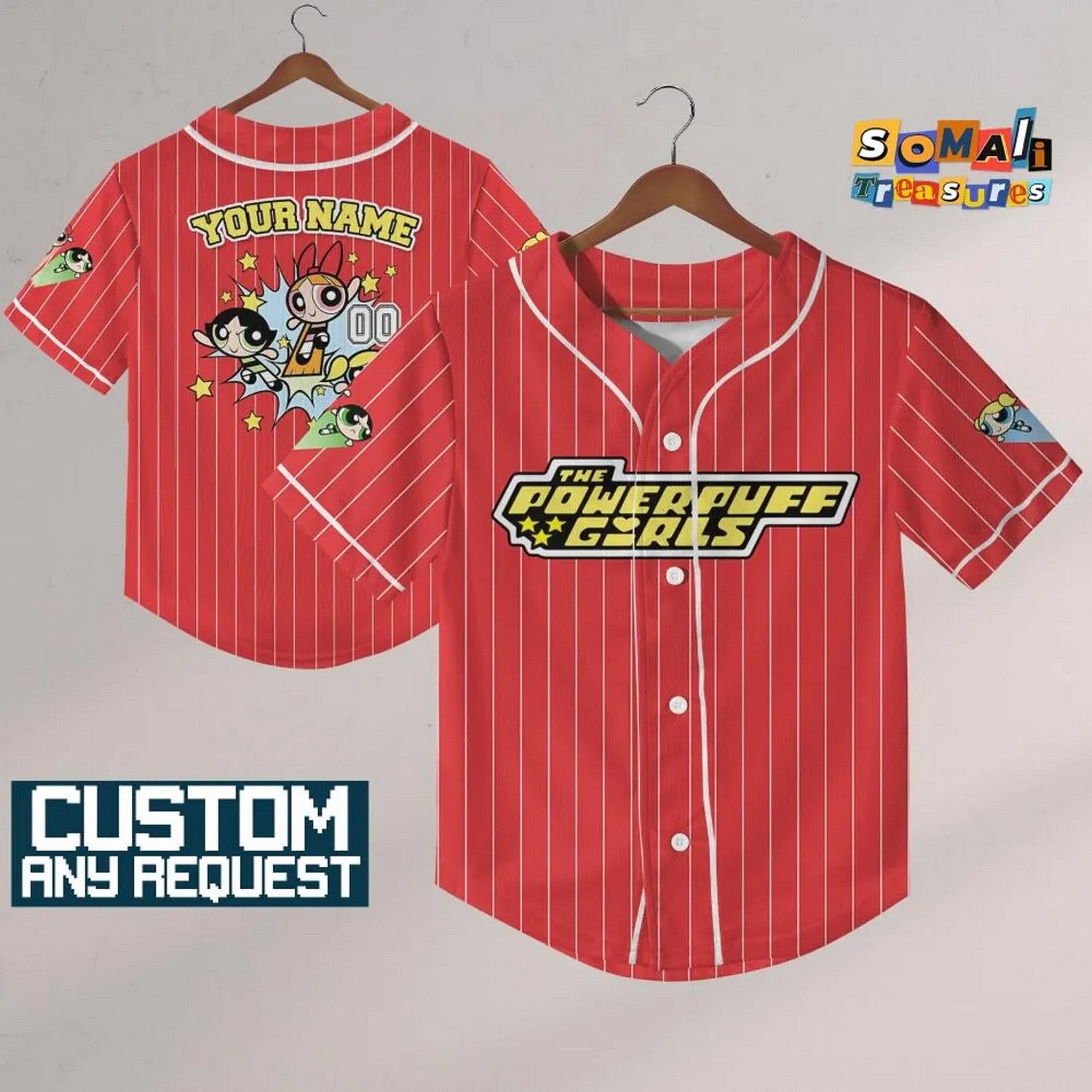 Custom Name Powerpuff Girls 90s Red Baseball Jersey