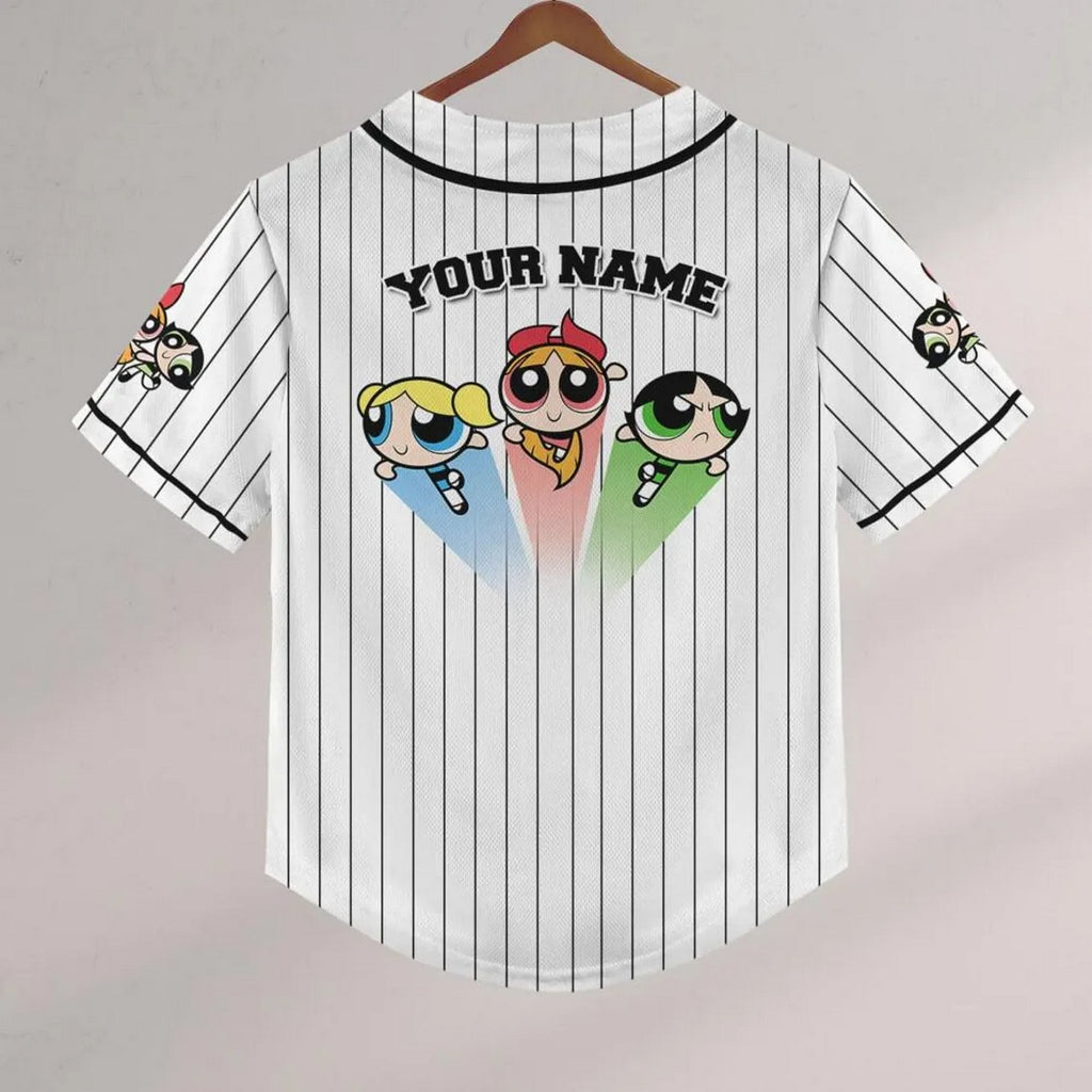 Custom Name Powerpuff Girls 90s White Baseball Jersey