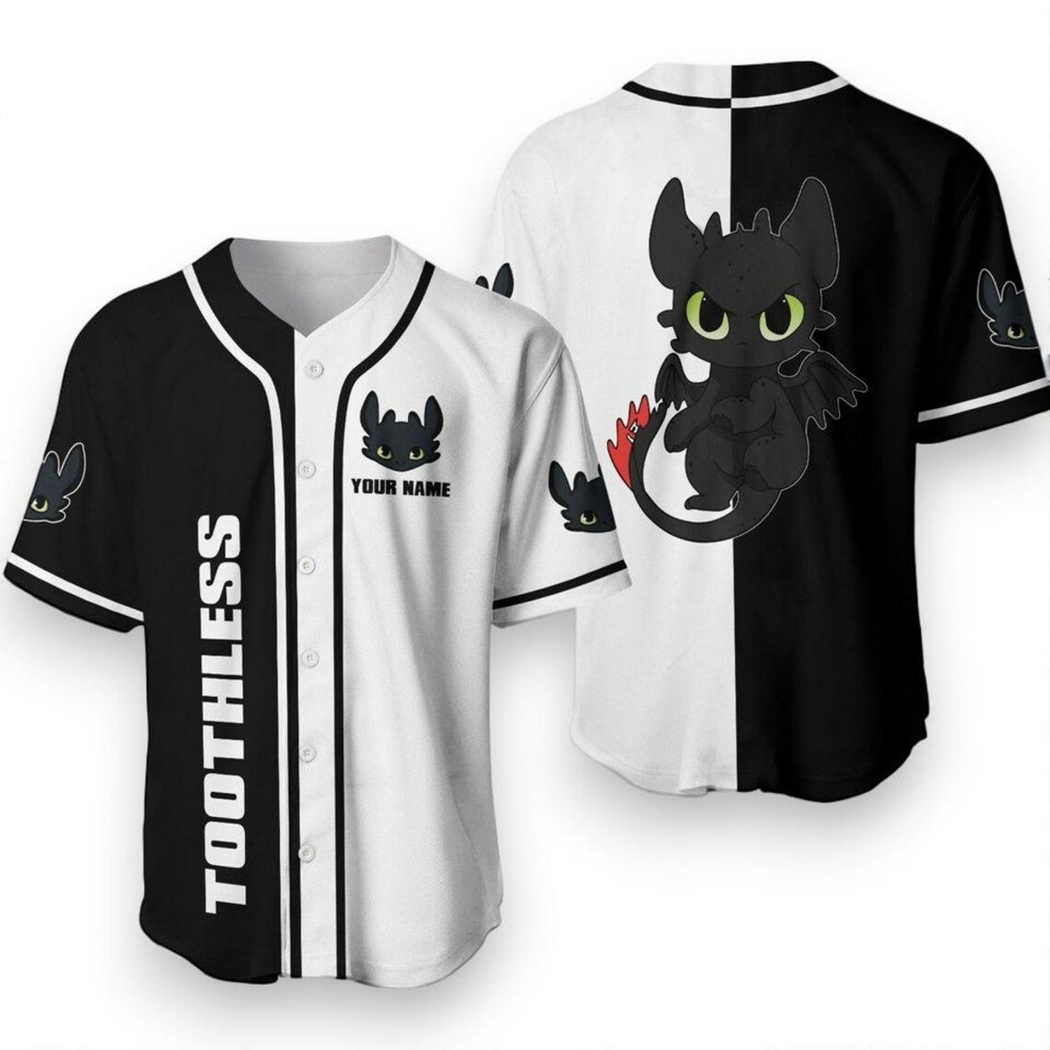 Custom Name Toothless How To Train Dragon Black White Baseball Jersey
