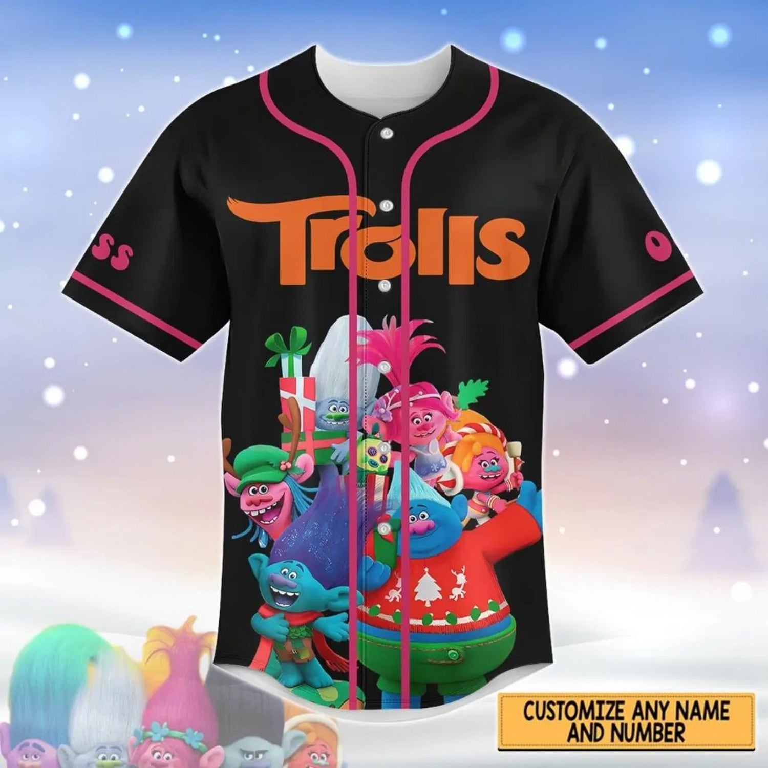 Custom Name Trolls Band Together Black Baseball Jersey