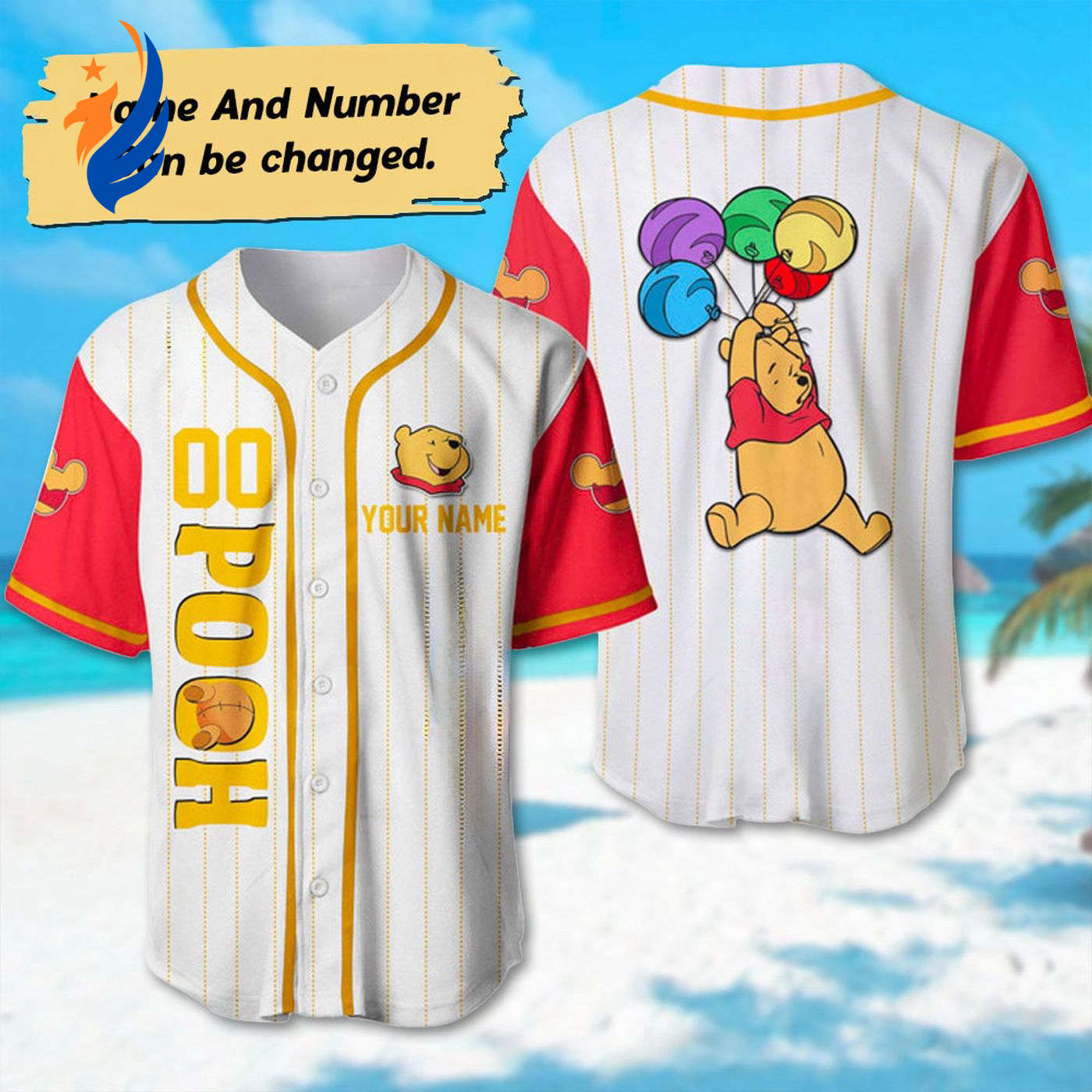 Custom Pooh Baseball & Balloon Basketball Jersey: Personalized Animal Trip Shirt Perfect Pooh Movie Birthday Gift for Kids & Adults - Bafud
