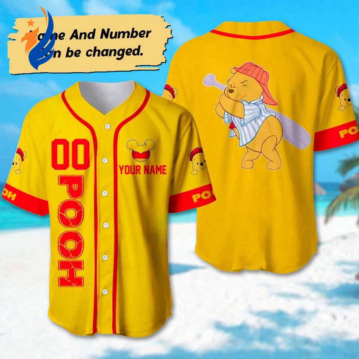 Custom Pooh Baseball & Basketball Jerseys Cartoon Character Trip Party Shirt Magic Kingdom Movie Birthday Gift - Bafud