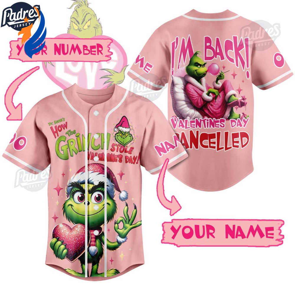 Custom Valentine The Grinch Baseball Jersey - Bafud