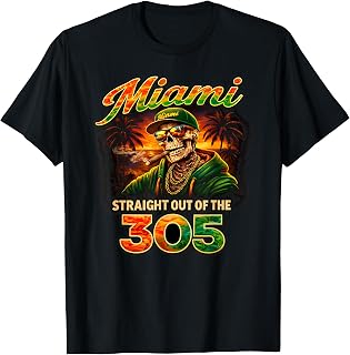 Miami Straight Outta 305 Skeleton Florida Beach Scene Unisex T-shirt, Sweatshirt, Hoodie (1)