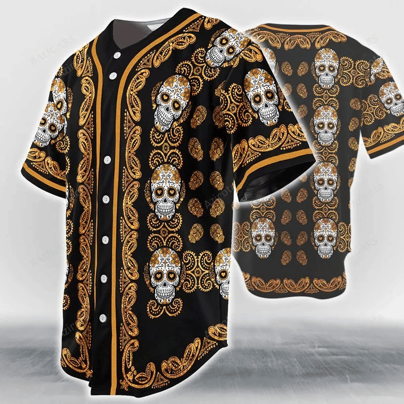 Sugar Skull Pattern Baseball Jersey 334