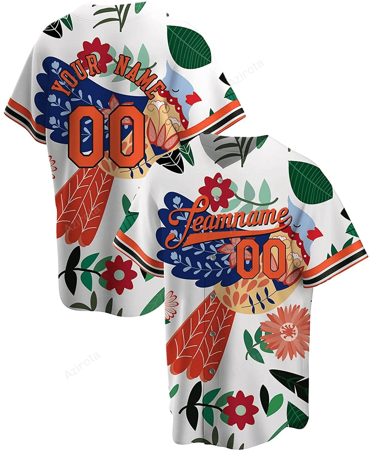 Personalized Bird Pattern Art With Flower Printed Name And Number Idea Gift For Fans Baseball Jersey