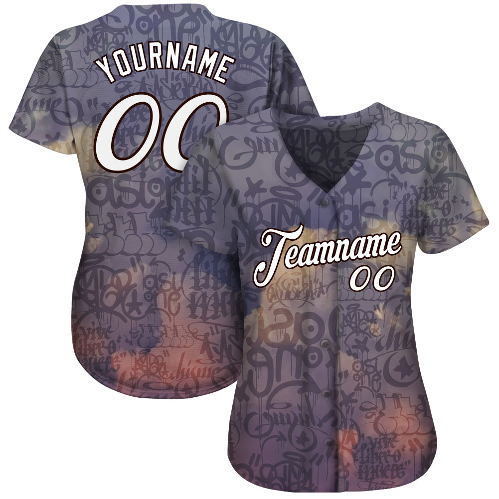 Custom Graffiti Pattern White-Black 3D Sky's The Limit Authentic Baseball Jersey