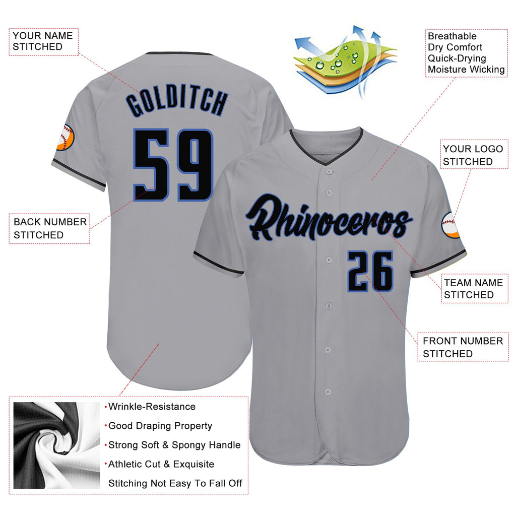 Custom Gray Black-Blue Authentic Baseball Jersey