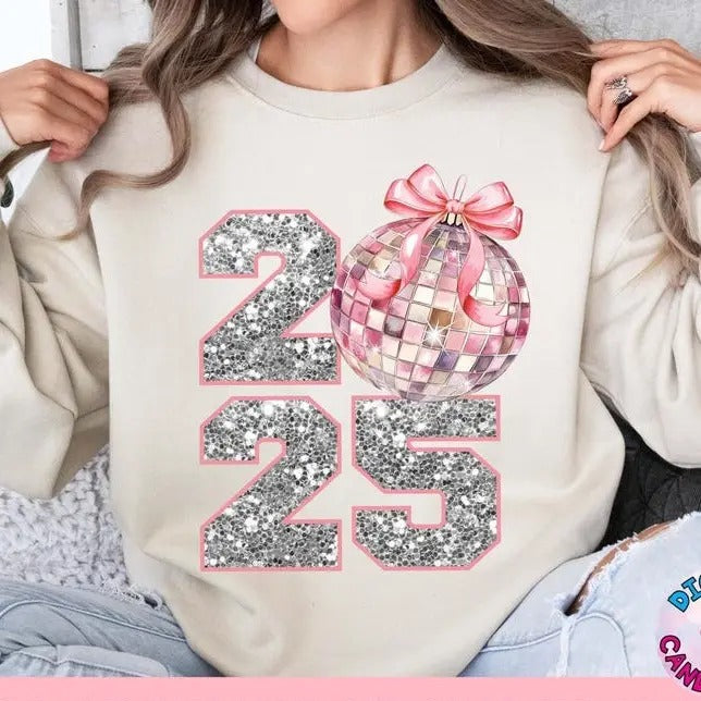 Pink Coquette New Year 2025 Shirt Retro New Years Disco Ball New Year New Me 12 New Chapters Hello 2025 Coquette Bow T-Shirts
