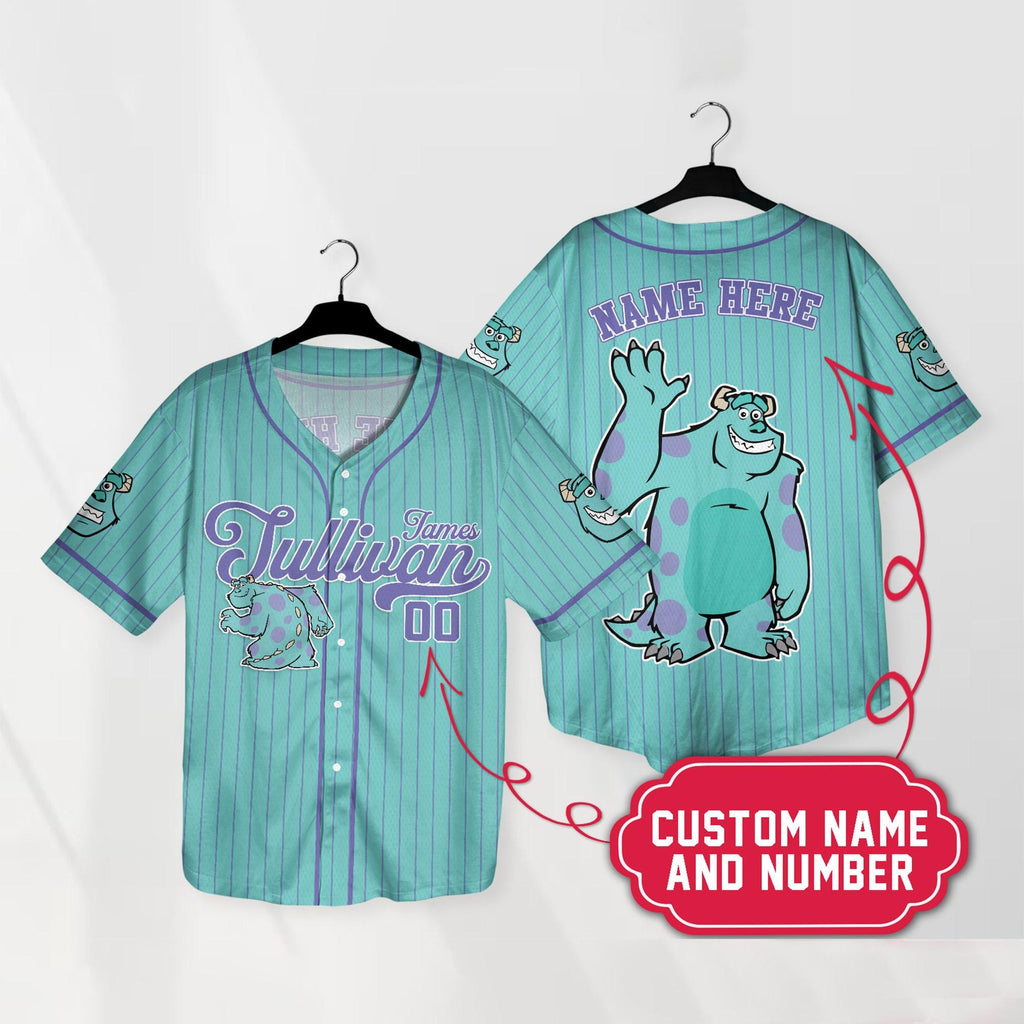 Custom Monster Inc James Sullivan Cyan Simple Baseball Jersey Personalized Baseball Team Jersey Shirt Birthday Gift For Monster Inc Fans