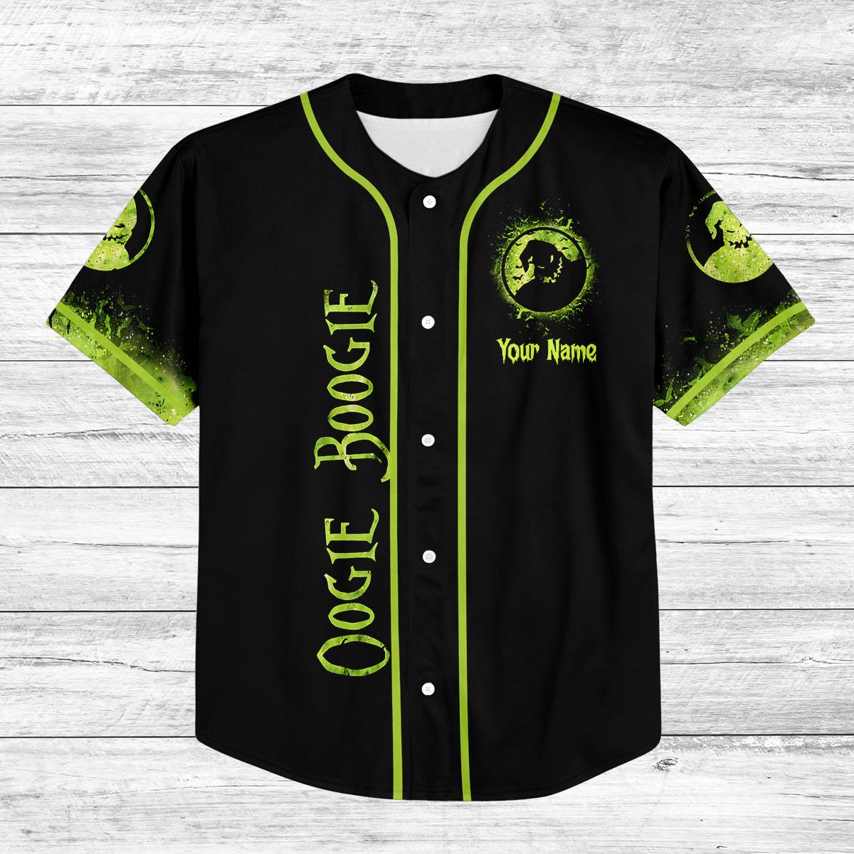 Custom Oogie Boogie Baseball Jersey, Nightmare Halloween Shirt, Glow Green Spooky Jersey, Personalized Halloween Costume Tee