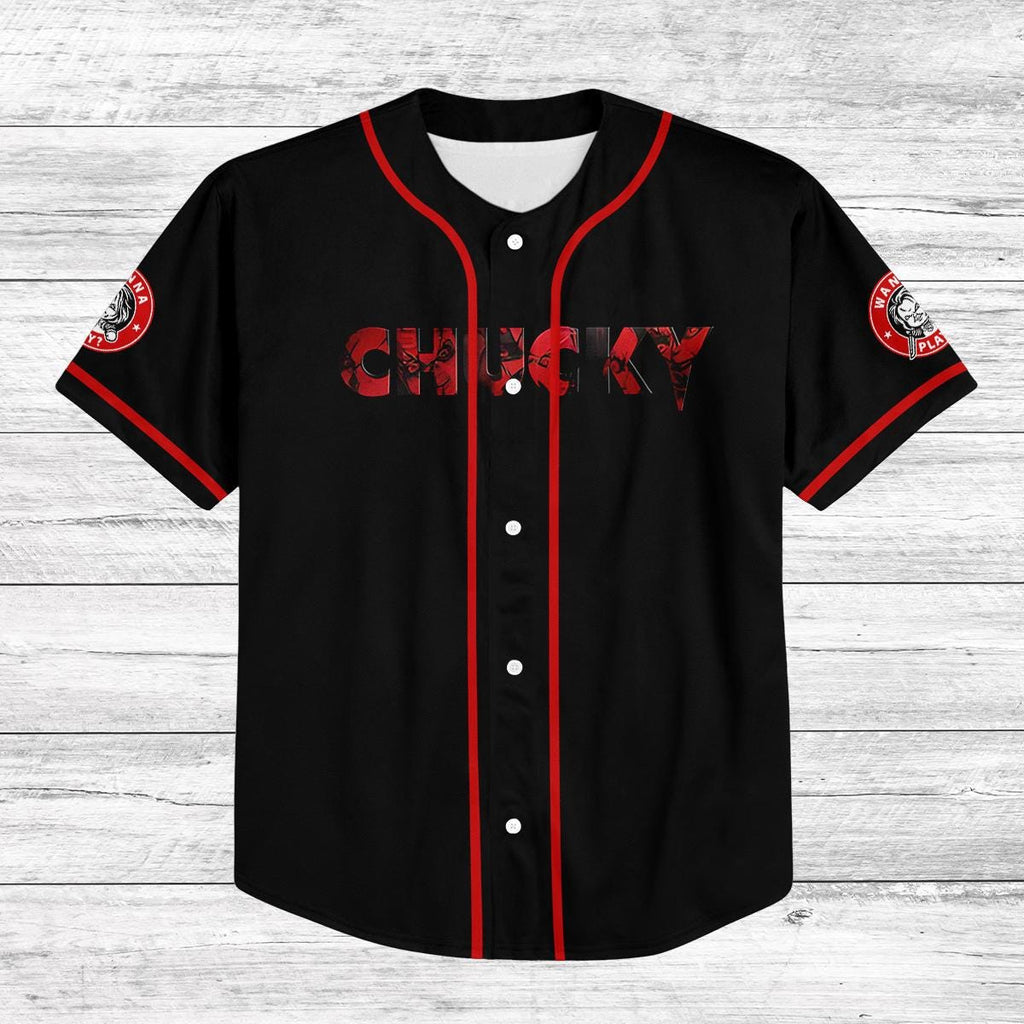Custom Chucky Baseball Jersey, Kids Youth Adult Horror Jersey, Personalized Halloween Shirt, Scary Movie Costume Jersey Tee