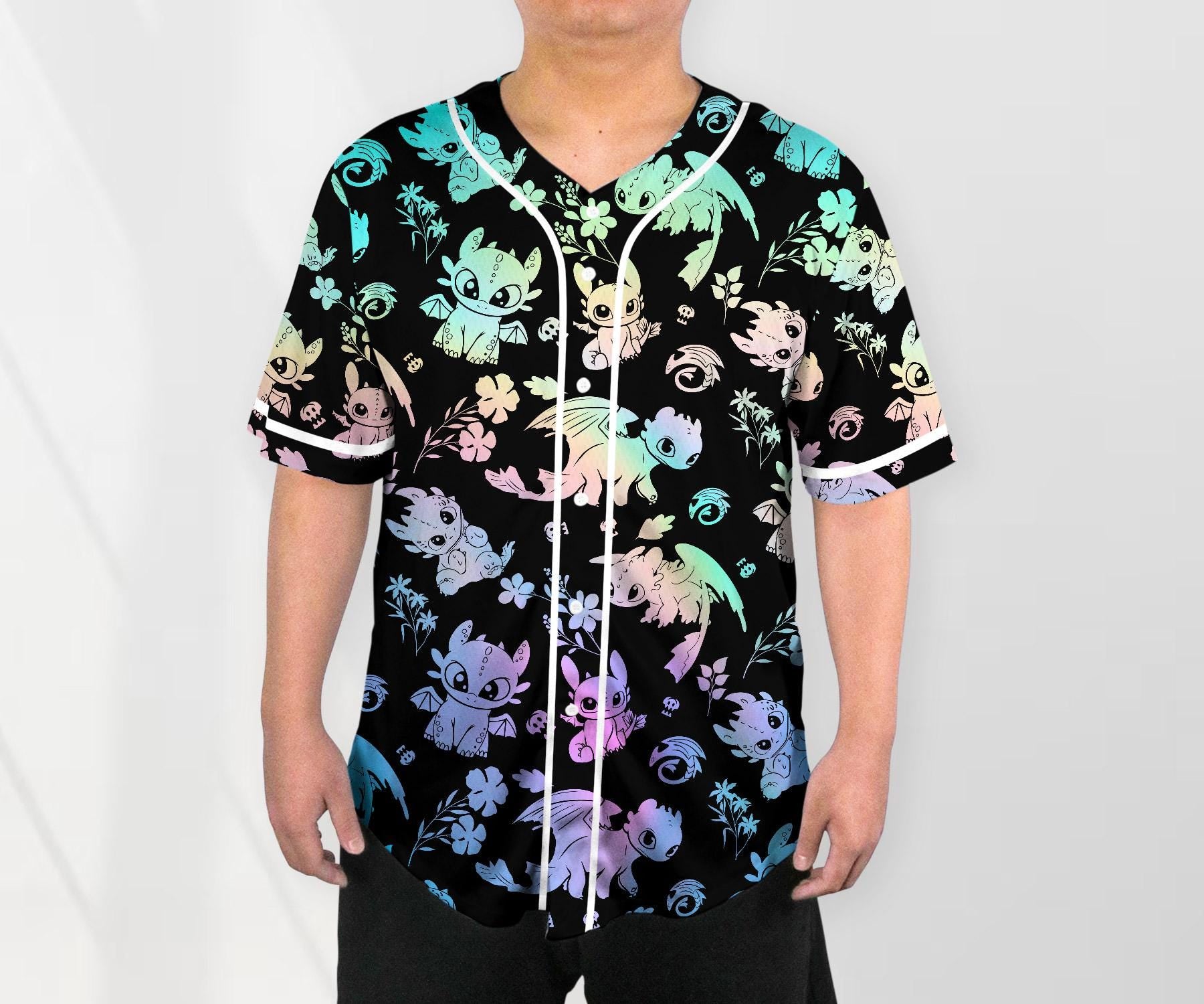 Toothless Baseball Jersey Shirt, Cute Dragon Button Up Shirt, Pastel Dragon Jersey Gift for Adults, Unisex Dragon Shirt