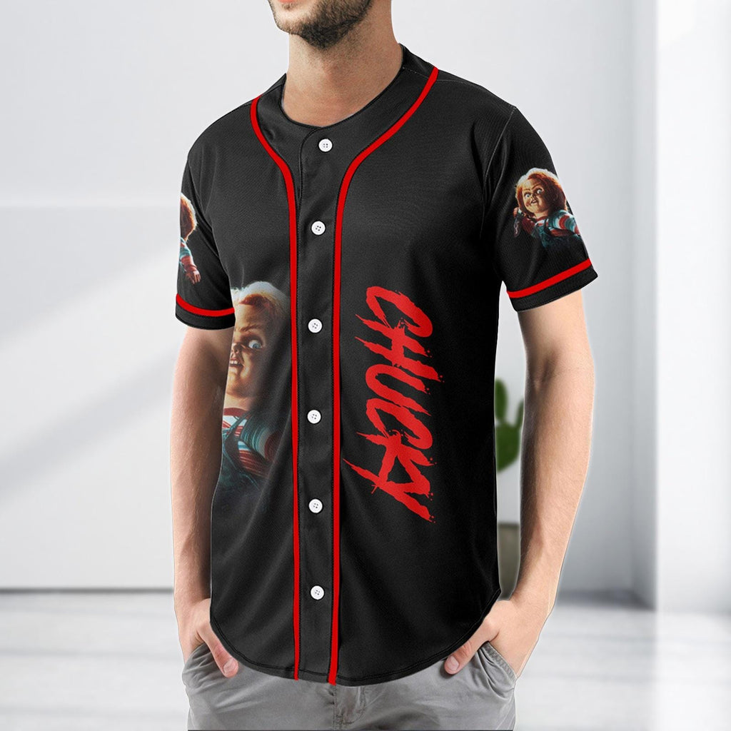 Chucky Baseball Jersey, Halloween Horror Jersey Shirt, Child’s Play Scary Baseball Shirt, Halloween Kids Jersey Gift