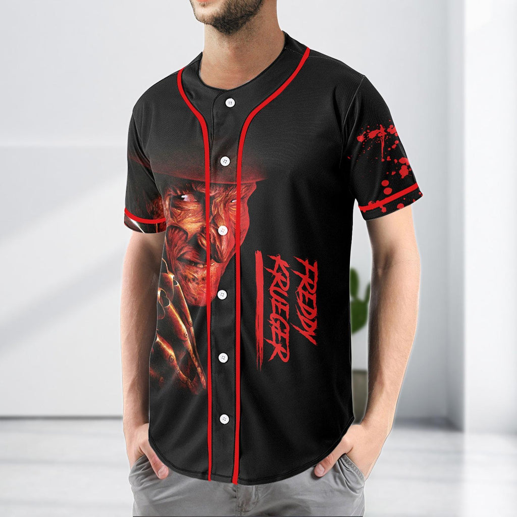 Custom Freddy Krueger Baseball Jersey, Halloween Horror Shirt, Scary Movie Jersey Shirt, Halloween Gift For Kids