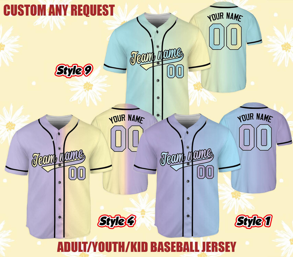 Custom Pastel Baseball Jersey, Personalized Name & Number Shirt, Matching Family Team Jersey, Youth Adult Kid Sports Uniform Gift