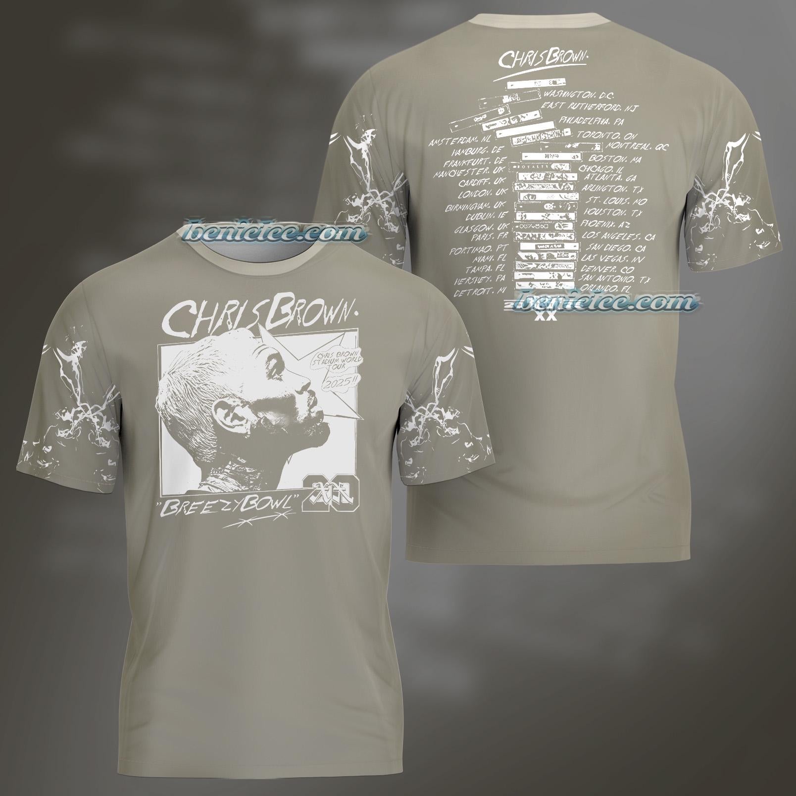 Rapper Chris Brown Breezy Bowl XX Tour 11:11 Vintage Washed Shirt 3D