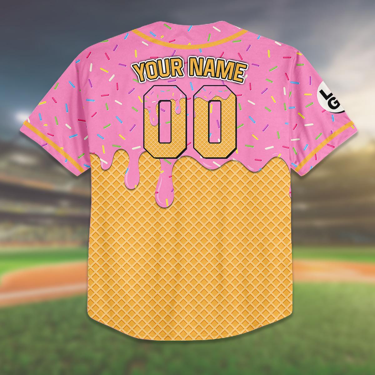 Custom Ice Cream Baseball Jersey, Personalized Name Number Shirt, Birthday Gift, Family Trip Matching Outfit, Fun Summer Jersey