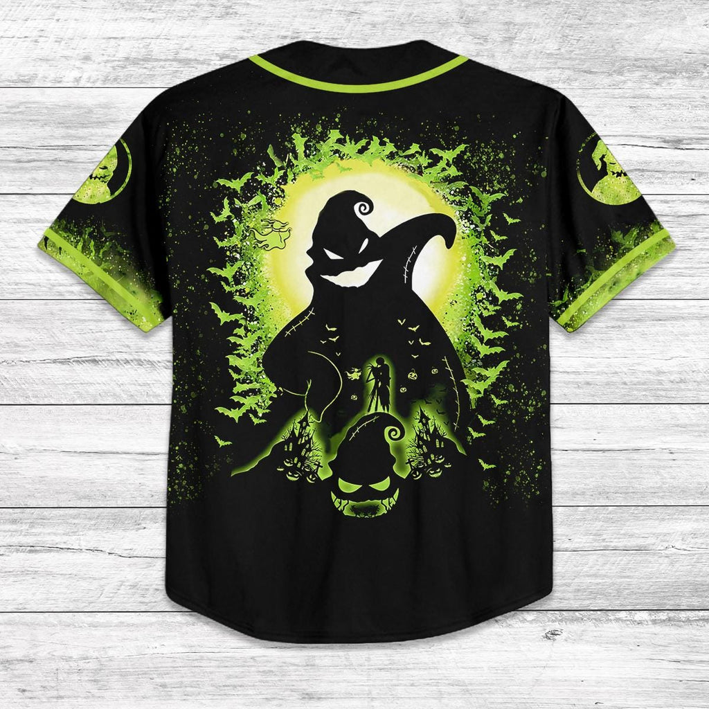 Custom Oogie Boogie Baseball Jersey, Nightmare Halloween Shirt, Glow Green Spooky Jersey, Personalized Halloween Costume Tee