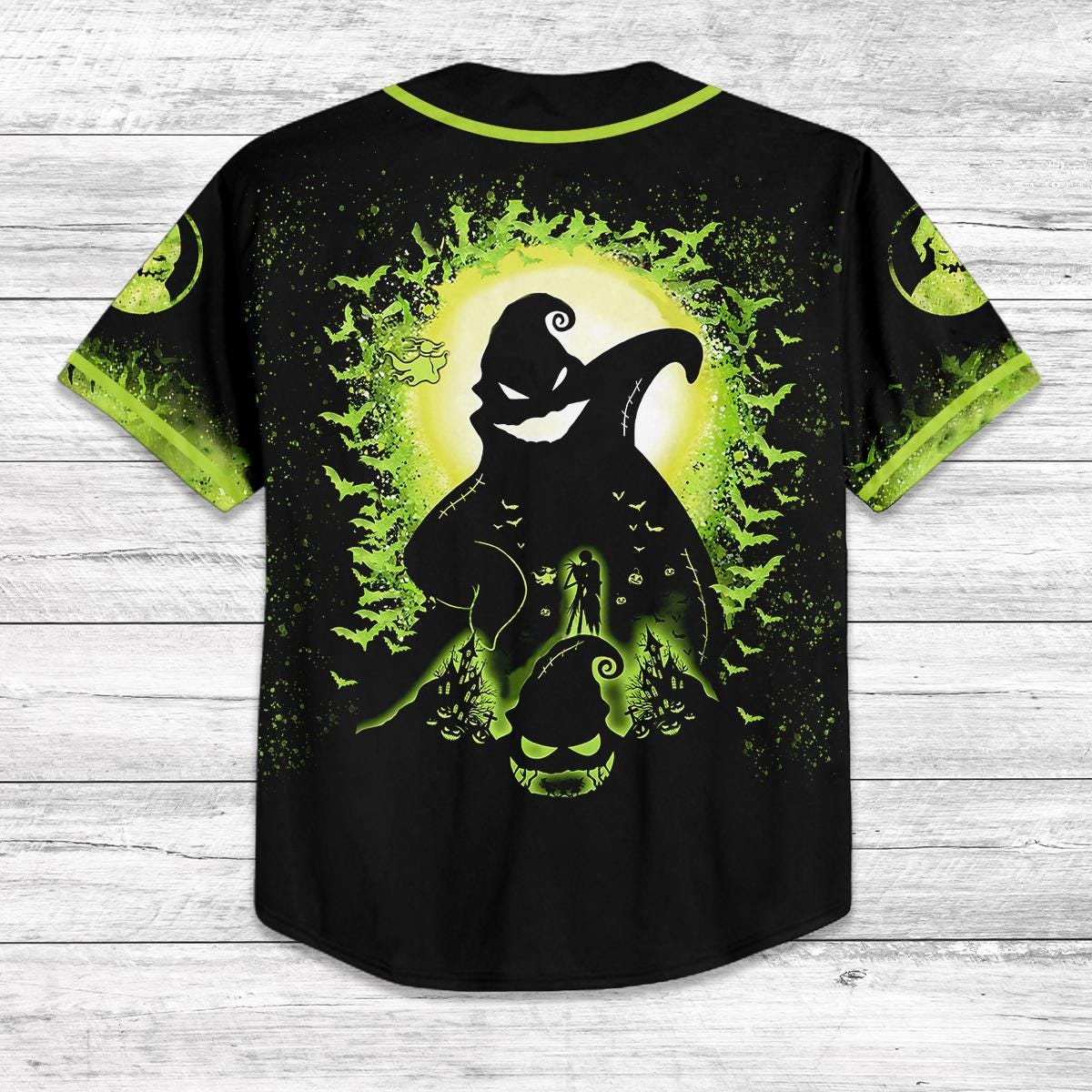 Custom Oogie Boogie Baseball Jersey, Nightmare Halloween Shirt, Glow Green Spooky Jersey, Personalized Halloween Costume Tee