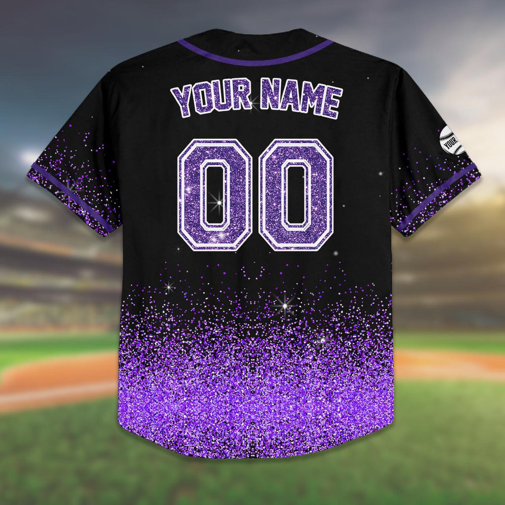 Custom Glitter Baseball Jersey Birthday Gift, Kids And Adults Sparkle Jersey, Personalized Name And Number, Purple Bling Shirt