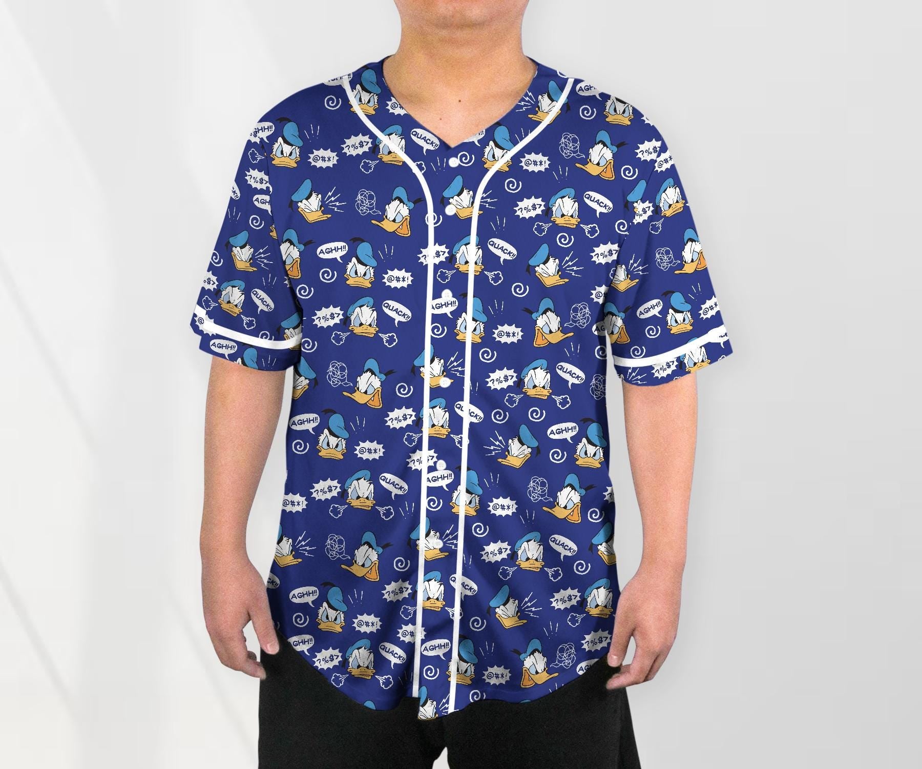 Donald Baseball Jersey Shirt, Funny Duck Button Up Shirt, Comic Style Jersey Gift for Adults, Unisex Cartoon Jersey