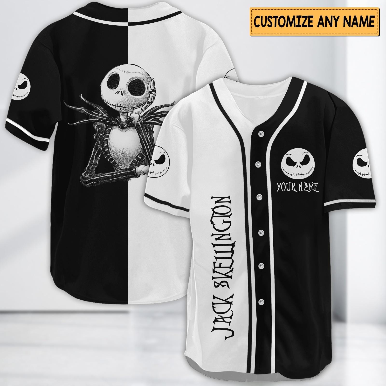 Custom Jack Skellington Baseball Jersey, Halloween Outfit, Nightmare Before Christmas Jersey Shirt, Halloween Jersey